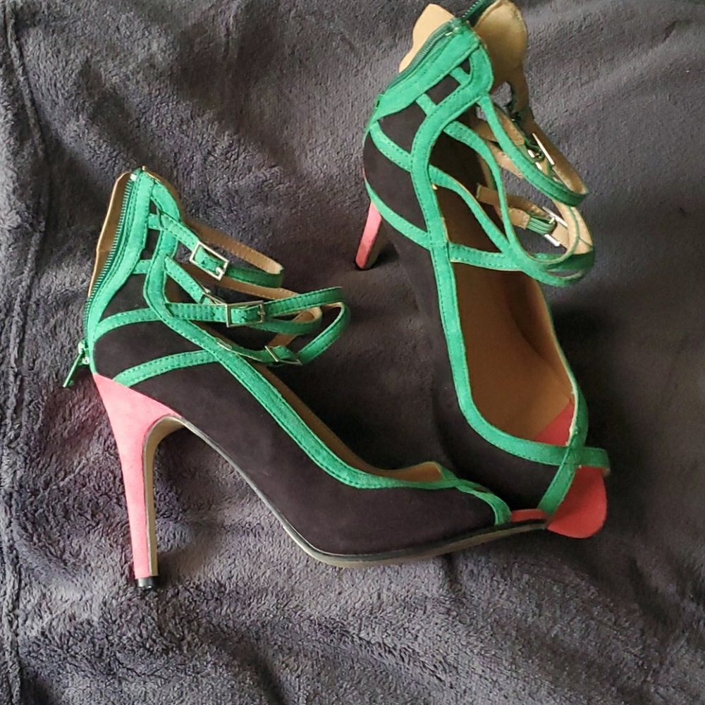 Pink/Blk/Green Stiletto heels